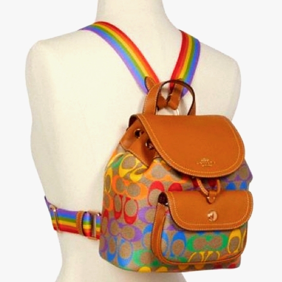 NWT Coach Signature Rainbow Backpack Designer Bag - Picture 3 of 11
